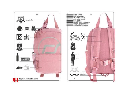 SCOOTANDRIDE Plecak na hulajnogę dla dzieci 9l 1-5 lat, Rose