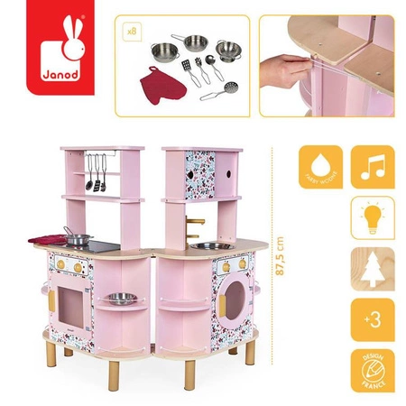Dwustronna drewniana kuchnia Twist z 8 akcesoriami 3+, Janod