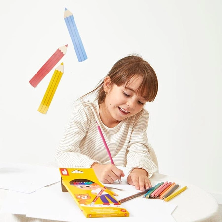 Janod Kredki ołówkowe zmazywalne z gumką 12 kolorów 3+