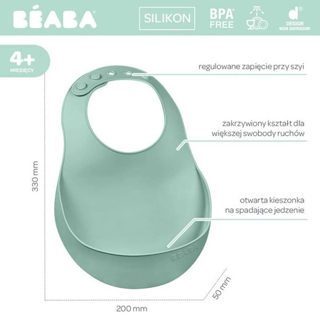 Beaba Śliniak silikonowy z kieszonką sage green