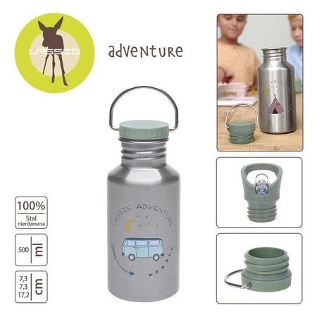 Lassig Butelka - bidon ze stali nierdzewnej z dodatkową zakrętką z ustnikiem 500 ml Adventure Bus