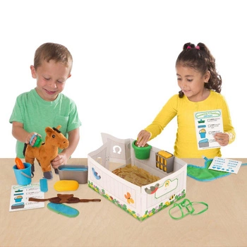 Zestaw do pielęgnacji koni z pluszową maskotką 18537-Melissa & Doug, zabawy ze zwierzętami