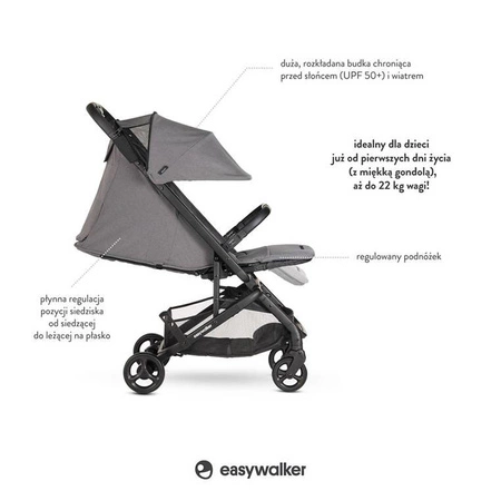 Easywalker Miley² Kompaktowy wózek spacerowy z torbą transportową Marble Grey