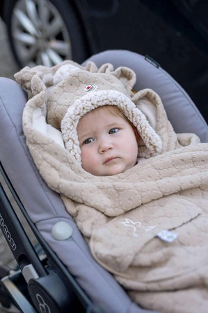 Lodger Dwuwarstwowa zimowa czapeczka z polaru jasnobeżowa Fleece Birch 6-12 m