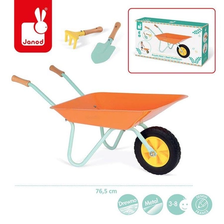 Mały ogrodnik Zestaw narzędzi ogrodowych z pomarańczową taczką, Janod