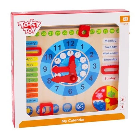 TOOKY TOY Drewniany Zegar Kalendarz 2w1
