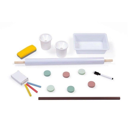 Duża drewniana tablica brązowa z 14 akcesoriami, Janod