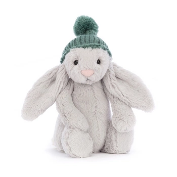 JellyCat Króliczek Srebrny w Czapce Zielonej 18 cm
