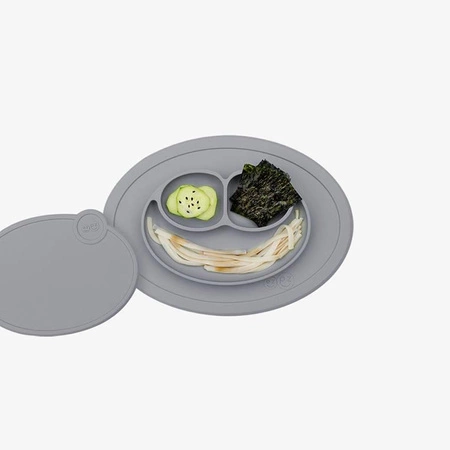 EZPZ Silikonowy talerzyk z podkładką mały 2w1 Mini Mat + pokrywka GRATIS szary