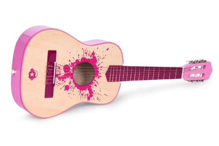 Gitara dla dzieci różowa duża- 34 drewniana 6 strun metalowe i nylonowe ECOTOYS