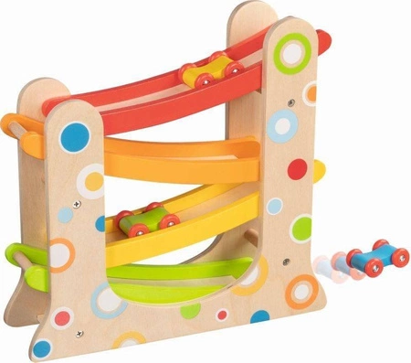 Tor samochodowy z drewna Kropki 53810-Goki, zjeżdżalnia dla dzieci