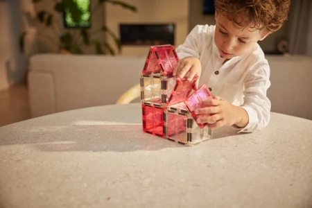 Cleverclixx - Klocki magnetyczne Glitter Tiles Pack Transparent / Pink - 16 el.