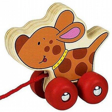 Drewniana zabawka do ciągnięcia na sznurku, zwierzaki