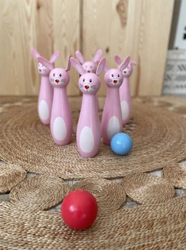 Wesołe Króliczki-gra w kręgle dla dzieci 11404-Small Foot, zręcznościowe gry dla dzieci