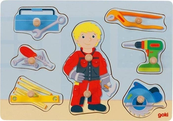 Drewniana układanka z uchwytami Mały majsterkowicz 57405-Goki dla dzieci