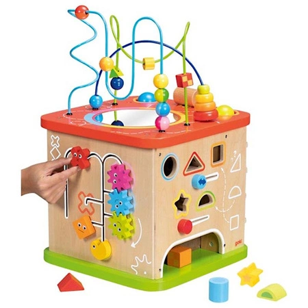 Drewniana kostka edukacyjna z pętlą motoryczną Aktywny Maluch XXL Goki 59964