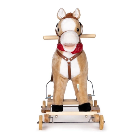 Koń konik na biegunach z kołami siodło ruchomy dźwięki Beżowy