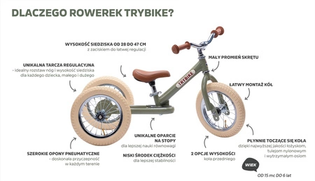 Pierwszy rower biegowy balansujący dziecięcy czarny dla dzieci Trybike