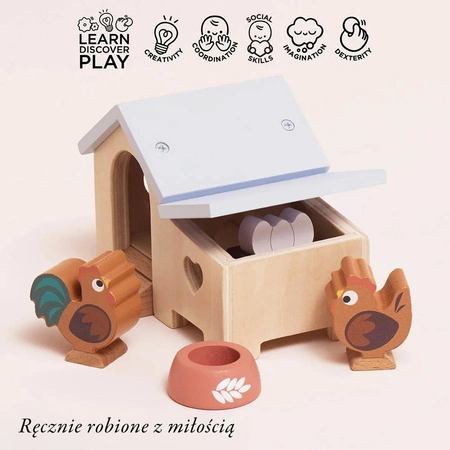 Drewniany kurnik zestaw, mebelki do domku dla lalek, zabawka, Le Toy Van