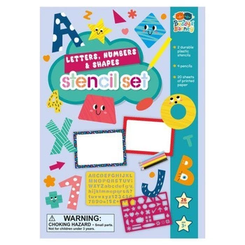 Szablony literki, cyferki i kształty - zestaw z kredkami