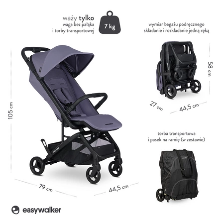 Easywalker Miley² Kompaktowy wózek spacerowy z torbą transportową Berry Purple