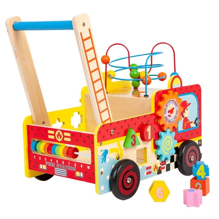 Drewniany pchacz edukacyjny straż pożarna + klocki Ecotoys
