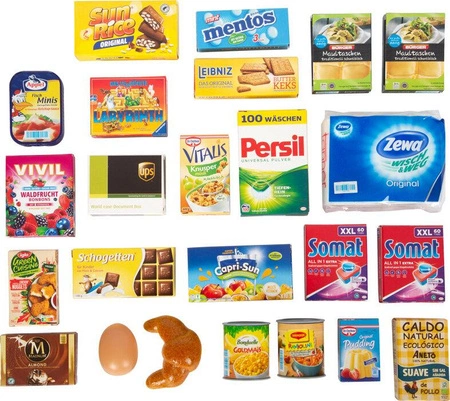 Koszyk sklepowy z artykułami znanych marek 9559-Small Foot, zabawa w sklep