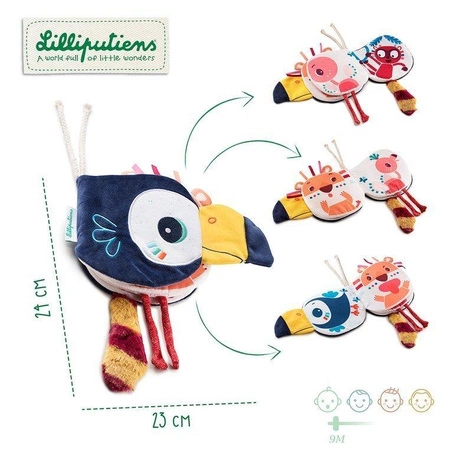 LILLIPUTIENS Książeczka aktywizująca "Kto się kryje za Pablo?" Tukan Pablo 9 m+