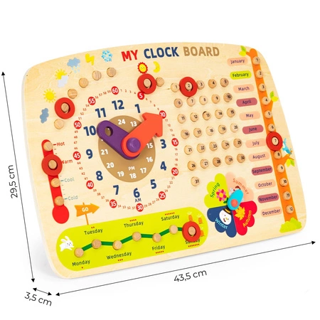 Drewniana tablica manipulacyjna dla dzieci kalendarz zegar ECOTOYS
