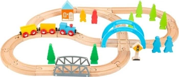 Kolejka drewniana zestaw z akcesoriami Pociąg w podróży 11491-Small Foot, kolejki dla dzieci z mostem