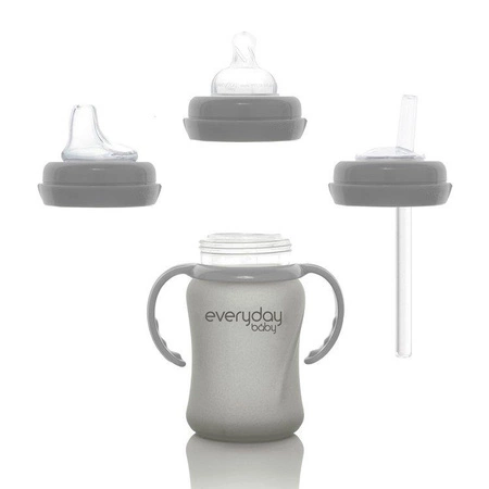 Szklana butelka ze smoczkiem S, 150 ml, szara, Everyday Baby