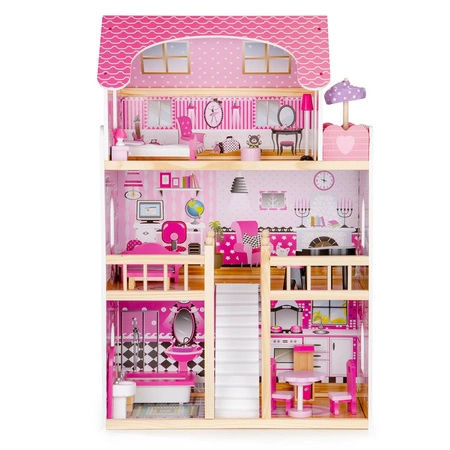Drewniany domek dla lalek mebelki led ECOTOYS