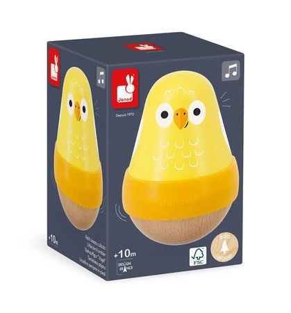 Drewniana wańka wstańka z dzwoneczkiem Ptaszek Tropik 10m+, Janod