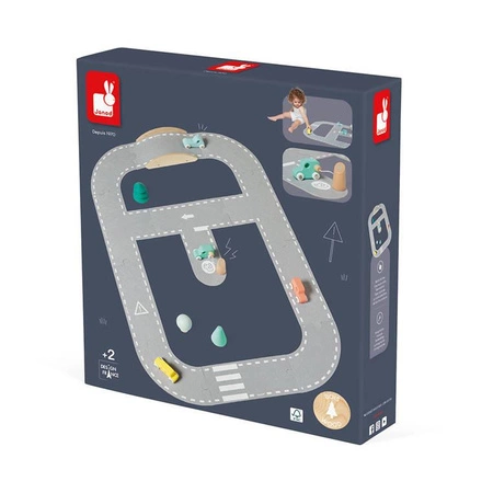 Filcowy tor dla samochodów z akcesoriami 2+, Janod