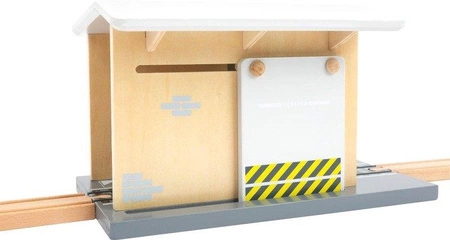 Drewniany zestaw z magnetycznymi kontenerami i dźwigami Kompleksowy skład towarowy 11377-Small Foot World, kolejki dla dzieci