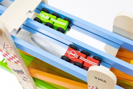 VIGA Drewniana Podwójna Zjeżdżalnia Dla Samochodzików Tor Wyścigowy