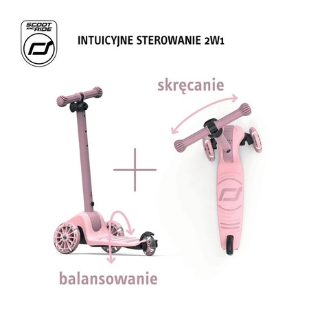 SCOOTANDRIDE Highwaykick 3S Hulajnoga z systemem sterowania 2w1 i kółkami LED składana 3+ Rose