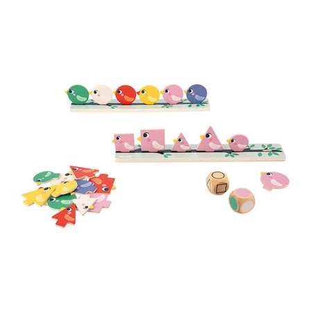 Układanka edukacyjna Sortowanie kształtów, kolorów i rozmiarów Ptaki 2+, Janod