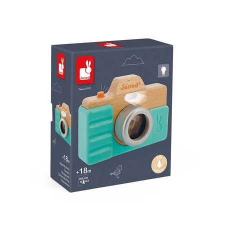 Drewniany aparat fotograficzny z dźwiękiem i lampą błyskową 18 m+, Janod