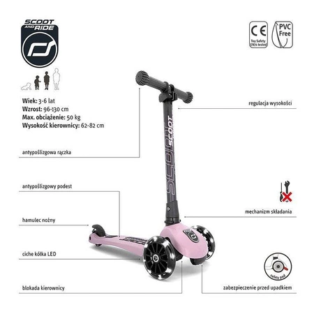 SCOOTANDRIDE Highwaykick 3 LED Hulajnoga składana ze świecącymi kółkami 3+ Rose