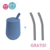 EZPZ Silikonowy kubeczek ze słomką Mini Cup + Straw Training System 120 ml ciemny niebieski + 2 słomki GRATIS szary