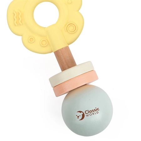 CLASSIC WORLD Drewniana Pastelowa Grzechotka Gryzak 2w1 Kwiatuszek 0+