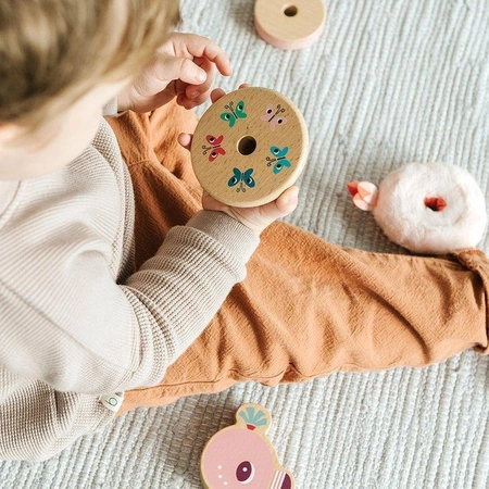 LILLIPUTIENS Drewniana układanka piramida z miękkimi elementami Flaming Anaïs 12 m+