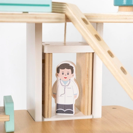 VIGA Drewniany Szpital Z Karetką Winda Zestaw 15 el