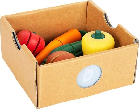 Zestaw drewnianych warzyw do krojenia z deską i nożykiem w skrzynce Small Foot 12329