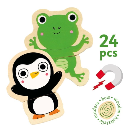Puzzle 2 -ele. drewniane magnet. Dżungla DJ03118