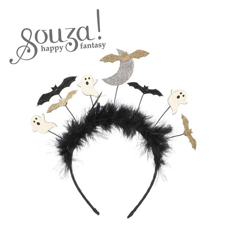 Souza! Opaska z futerkiem, duchami i nietoperzami czarna