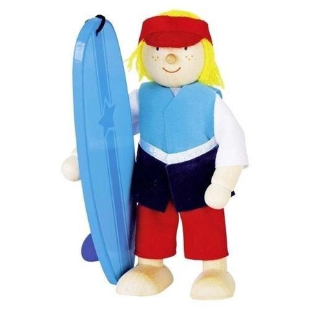 Surfer, lalka drewniana z akcesoriami, 51628-goki, premium collection, dodatki do drewnianych domków dla lalek
