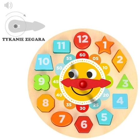 TOOKY TOY Zegar Drewniana Zabawka Edukacyjna Nauka Czasu Kształtów