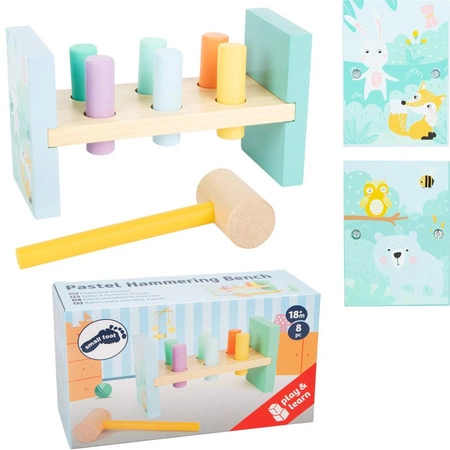 Drewniana pastelowa przebijanka z młoteczkiem 11723-Small Foot, zabawki motoryczne